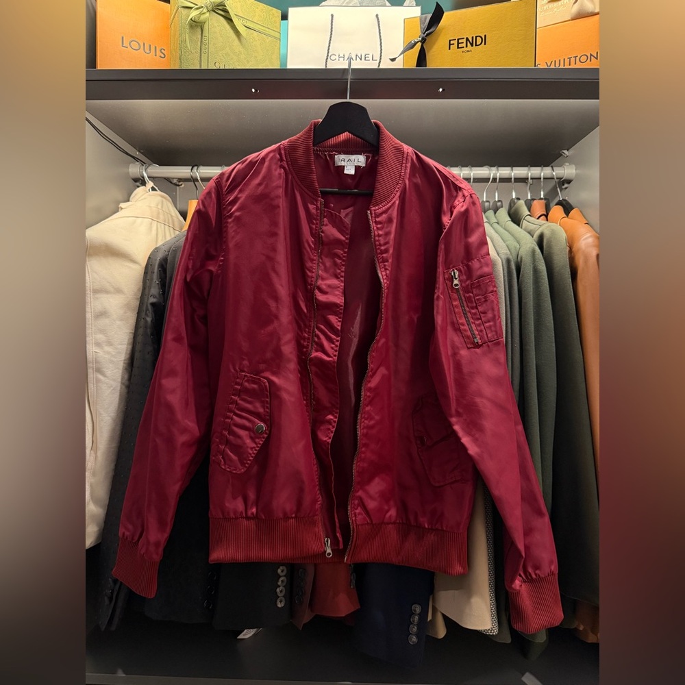 Men’s THE RAIL (Nordstrom) Nylon Bomber Jacket in Burgundy/Dark Red